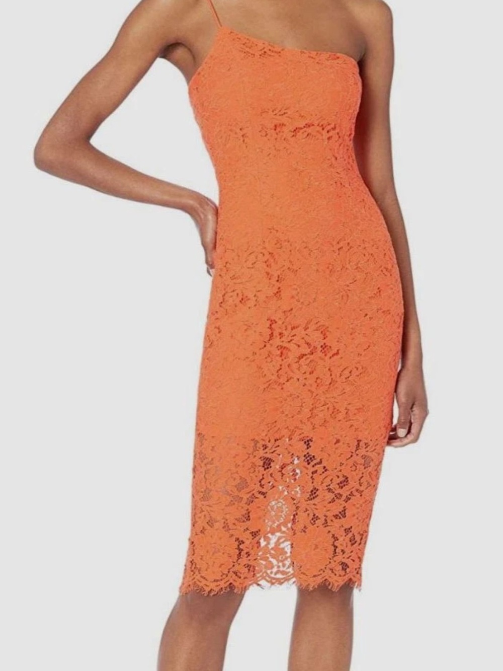 Bardot Maya Pink Lace One-Shoulder Midi Dress
